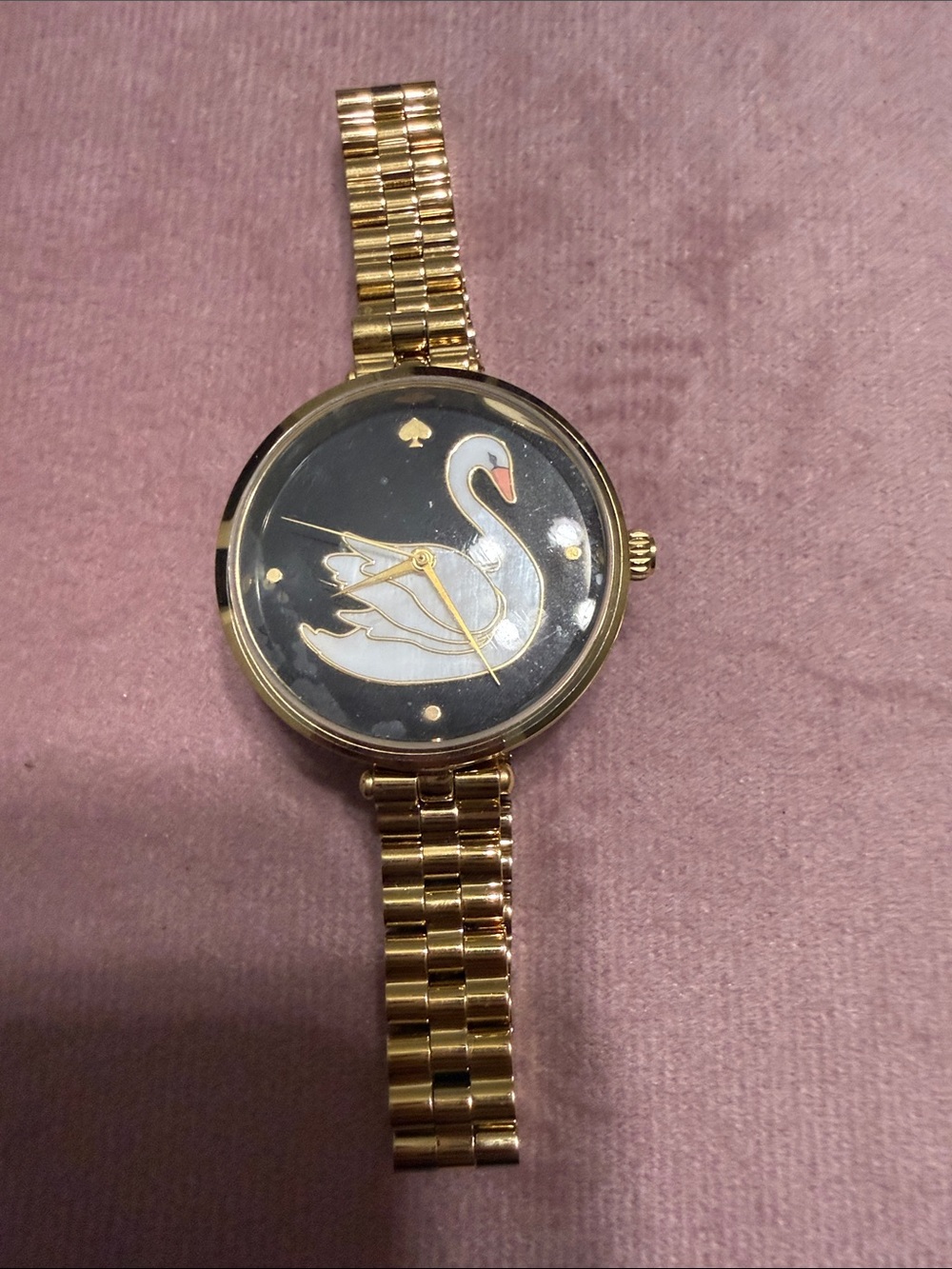 kate spade Gold-Tone Swan Dial Bracelet Watch with Black Face - Picture 2 of 7
